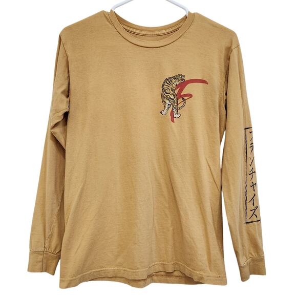 SLC Los Angeles Long Sleeve T-Shirt Crew Neck Japanese Tiger Print Tan Sz Small - Picture 1 of 7